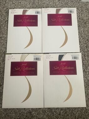 4 Hanes Silk Reflections CD Thigh Highs Sandalfoot 720 Little Color Pearl Navy